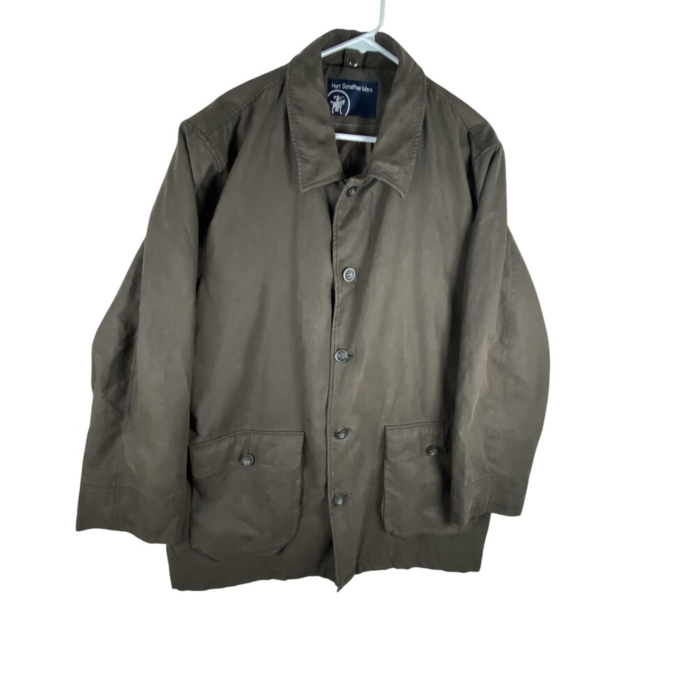 Hart Schaffner Marx Coat Mens Large Brown Microfiber Insulated Overcoat HSM-1538